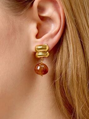 18K Gold Plated Irregular Brown Resin Earrings